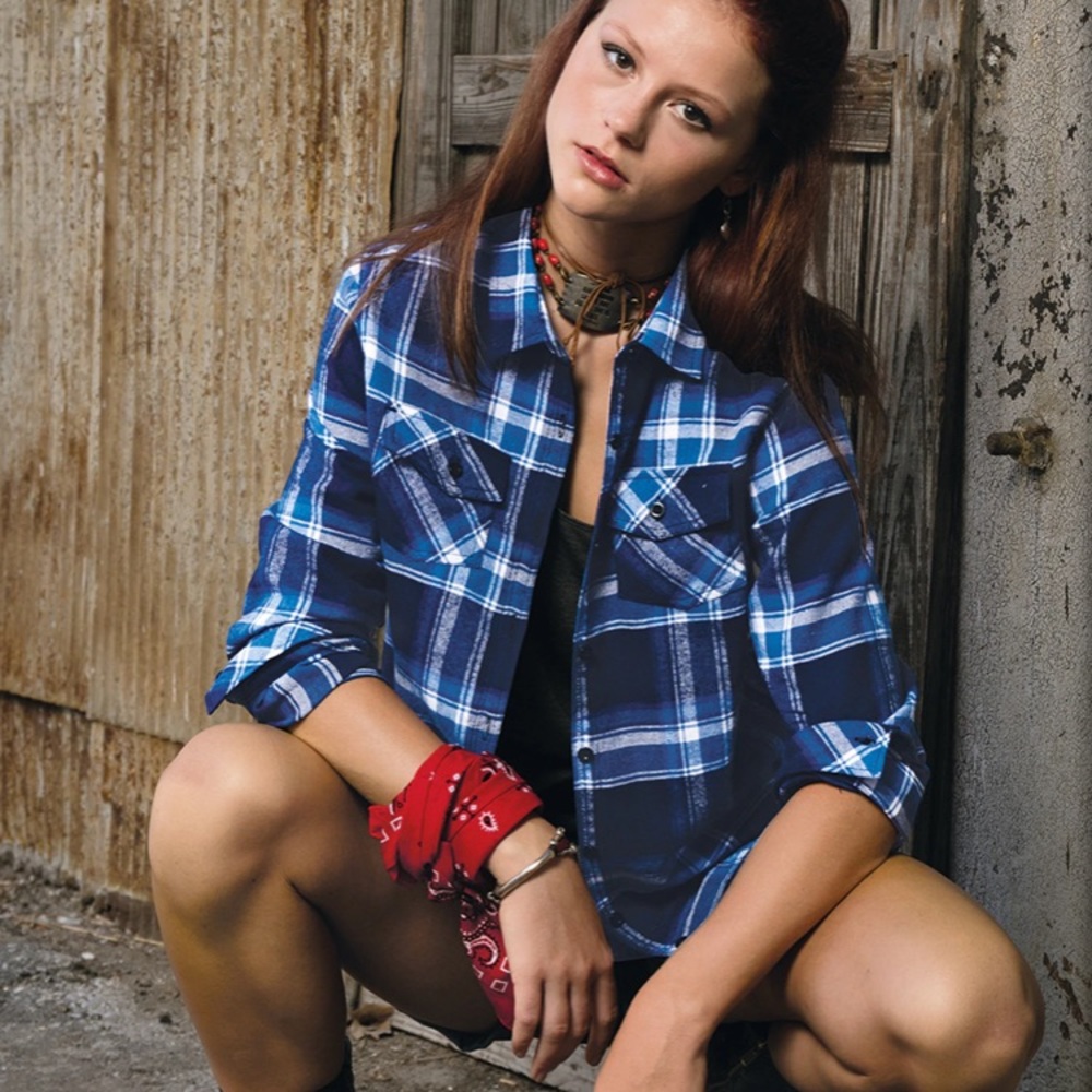 Blue Plaid Button-Up Shirt - Women's Top